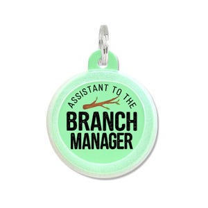 Hiking Dog Tag for Dogs Personalized - Silent Custom Pet ID Tag - Funny Dog Collar Charm  &quot;Assistant Branch Manager&quot; - More Colors Available