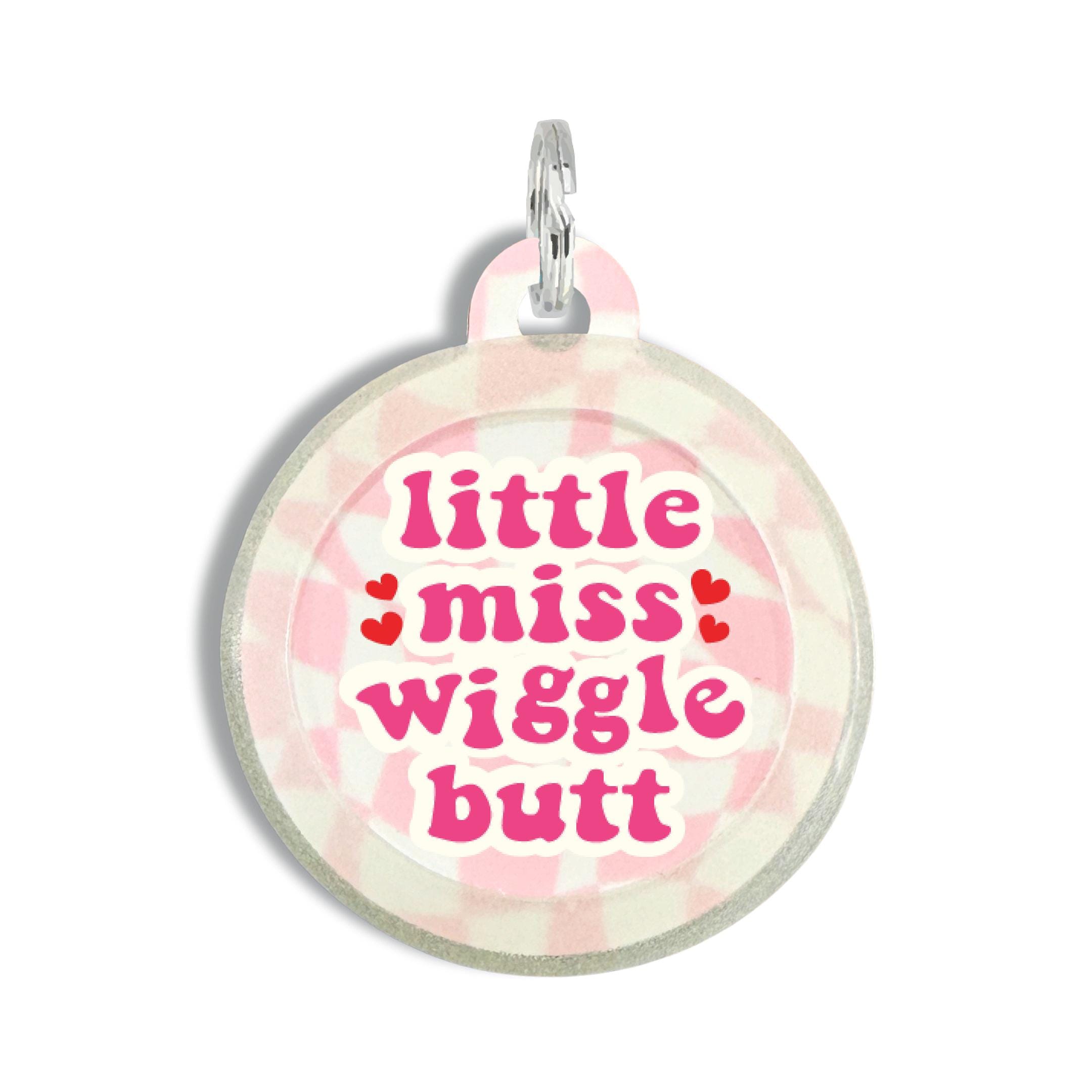 Checkerboard Dog ID Tag Personalized • Double Sided Pet Tag Charm • Silent Pink Collar Charm Customizable "Little Miss Wiggle Butt'