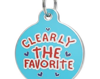 Cute Dog Name Tag, Backside Engraved • Personalized Pet ID, Sizes SM and LG - "Clearly the Favorite"