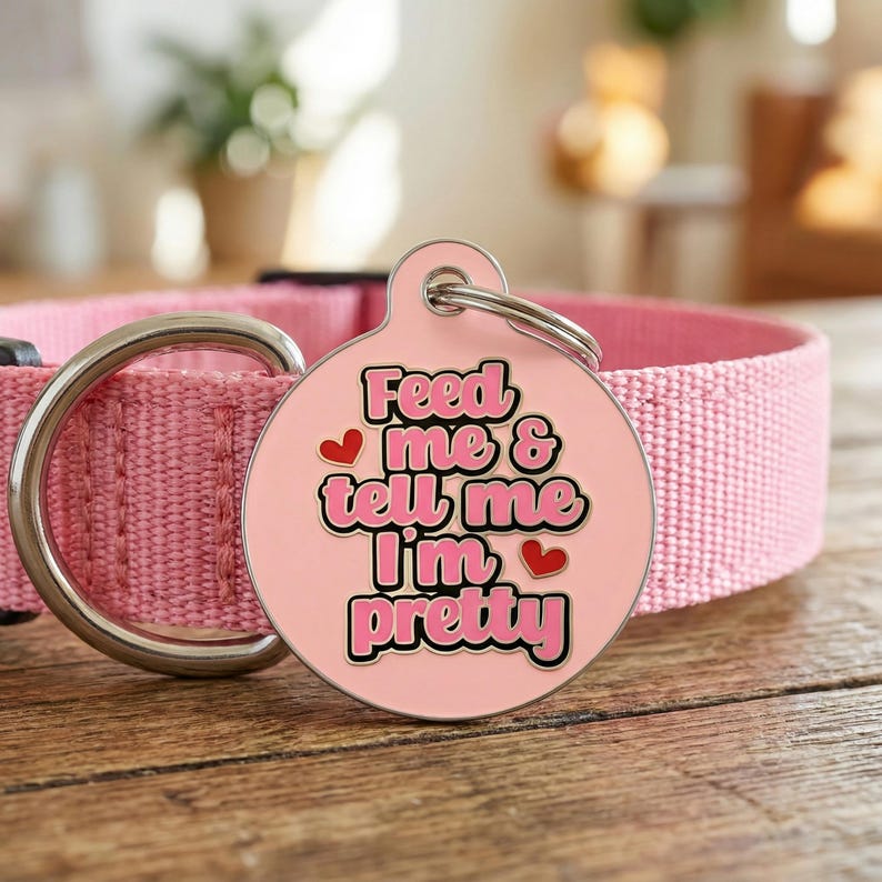Girl Dog Tag Personalized "Feed Me & Tell Me I'm Pretty" Custom Engraved Pet ID image 2