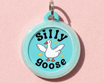Silly Goose Dog ID Tag Personalized - Silent Pet Name Tag - Double Sided