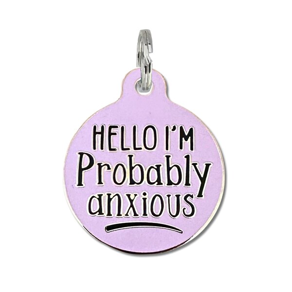 Special Needs Dog Tags for Dogs Personalized Large Purple "Hello I'm Probably Anxious" Durable Enamel Engraved Pet Collar Charm