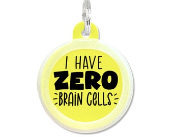 Funny Dog Tags Customizable "I Have Zero Brain Cells" Double Sided Silent Pet ID Tag for Dogs Personalized, Dog Collar Name Charm Accessory