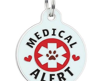 Medical Alert Pet ID Tag for Dogs and Cats - Custom Backside Engraved - Small, Large