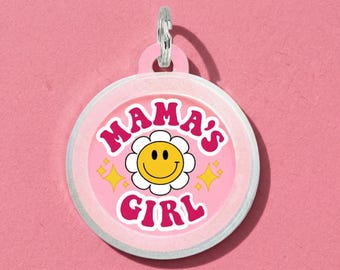 Girl Dog Tag Personalized - Silent Pet ID Tag - "Mama's Girl" - Custom Aluminum Dog Tag