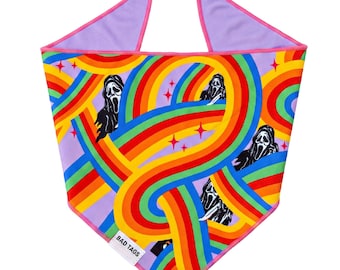 Pride Dog Bandana • Psychedelic Rainbow Reversible, Cooling Bandana - "Slay but Make it Gay"
