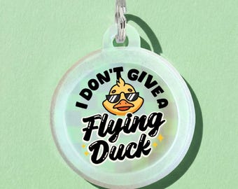 Funny Dog Tag - 2 Sided Silent Aluminum Pet ID Tag Personalized - "I Don't Give a Flying Duck"
