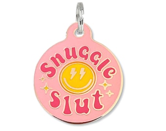 Retro Dog Dog Tags for Dogs, Funny Dog Tag, Large Small Cat Dog Tags Personalized, Engraved Metal Durable Pet ID Tags - Snuggle Slut