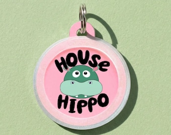 Cute Pet Name Tag Personalized "House Hippo" Silent Dog ID Tag, 2-Sided Aluminum