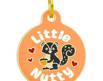 Funny Squirrel Pet ID Tag – Custom Engraved on Backside – Dog or Cat Tag – Orange Enamel (SM/LG)