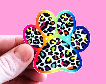 Rainbow Paw Print Dog or Cat Mom Stickers - Waterproof Durable Stickers for Cup Laptop Car Water Bottles