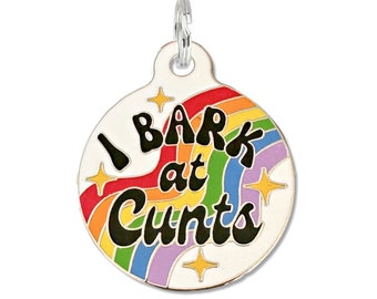 Funny Bad Dog Tags "I Bark at Cunts" Personalized Dog ID Tag for Dogs, Durable Laser Engraved Dog Collar Charm