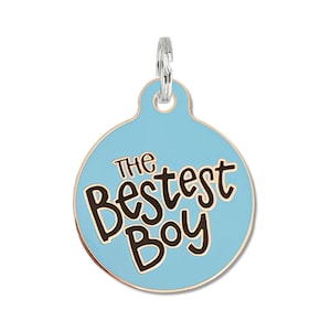 Cute Boy Dog Tag Small or Large Pet ID Tag Personalized The Bestest Boy Durable Enamel Laser Engraved Collar Charm Accessory Dog Mom Blue