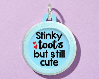 Custom Aluminum Dog Tag - Quiet Dog Tag 2 Sided - "Stinky Toots but Still Cute" - Pet ID Tag