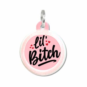 Personalized Dog Tag - Silent Pet ID Tag for Girl Dogs Funny - Dog Name Tag Collar Charm  &quot;Lil&#39; Bitch&quot; - More Colors Available