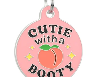 Pink Enamel Dog Tag – Backside Engraved "Cutie with a Booty" Pet ID, Size SM and Large