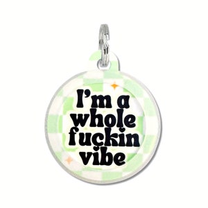 Silent Dog ID Tag Personalized - Funny Retro Dog Tags for Dogs Checkerboard - Gift for Dog Mom - &quot;I&#39;m a Whole Vibe&quot; - More Colors Available