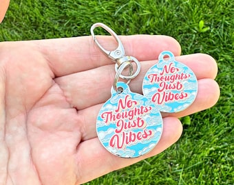 Funny Dog Tag Custom Engraved • "No Thoughts Just Vibes" • Double-Sided (2 Sizes) Identification