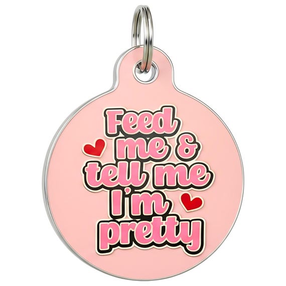 Girl Dog Tag Personalized "Feed Me & Tell Me I'm Pretty" Custom Engraved Pet ID