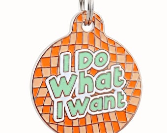 Sassy Dog Tag Personalized • Orange Enamel Pet ID (backside engraved) - "I Do What I Want"