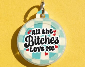 Funny Boy Dog Tag Personalized - Silent Pet ID Name Tag - "All the B*tches Love Me"