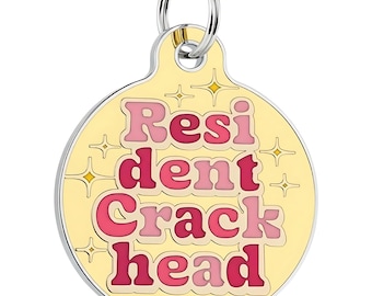 Funny Dog Tag Personalized • Retro Enamel Pet ID • Resident Crackhead Name Tag