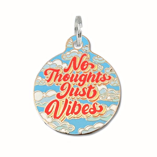 Retro Dog Tag Personalized "No Thoughts Just Vibes" Funny Dog Tag, Small Large Pet ID Dog Cat Tags, Engraved Durable Enamel Dog Tag