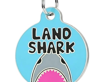 Shark Pet ID Tag, Backside Engraved - Blue Enamel Dog Tag Size Small and Large