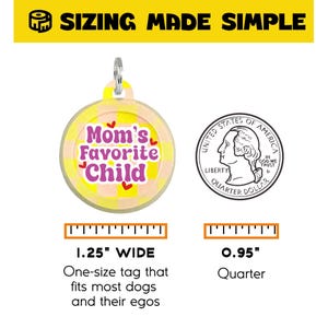 Silent Pet ID Tag Personalized • Silent Dog Tag Yellow and Purple - "Mom's Favorite Child" image 6