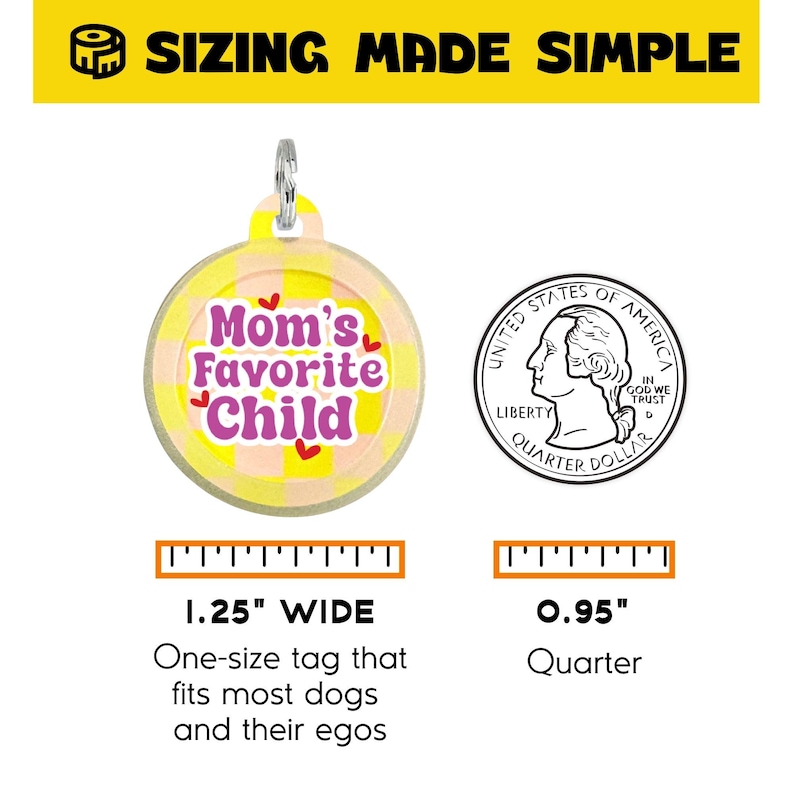 Silent Pet ID Tag Personalized • Silent Dog Tag Yellow and Purple - "Mom's Favorite Child" image 6