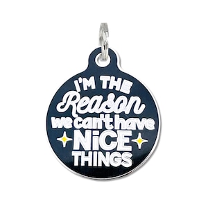 Funny Pet Tag Engraved Small Cat Large Dog Name Tag  "I"m the Reason why we can't have Nice Things" Durable Engraved Enamel Pet Collar Charm