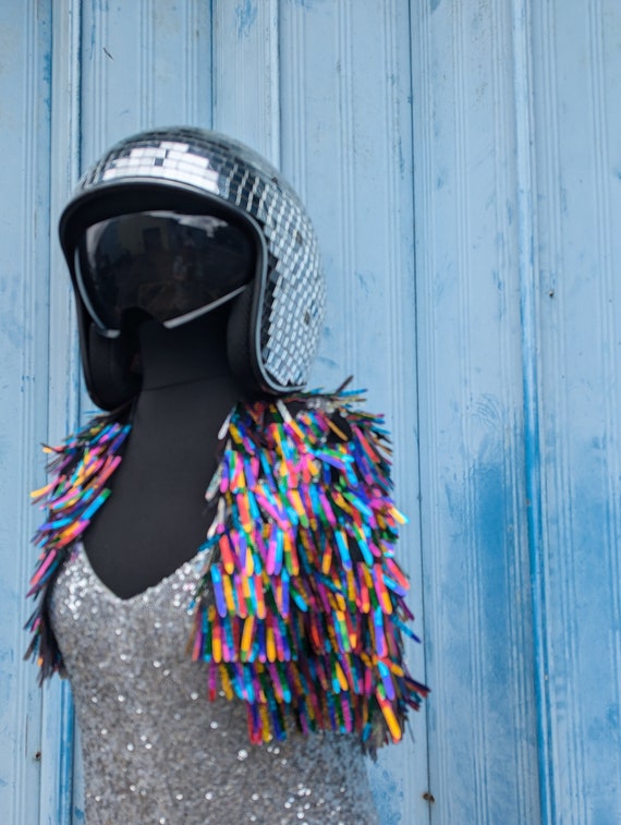 Disco Glitter Cape/capelet, Glastonbury, Wedding/festival/drag short shoulder  shrug  in  multi colours and Rainbow iridescent sequin, LGBT