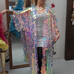Disco Sparkly sequinned, Harry Styles, Wedding/festival/drag Mermaid Kimono Jacket in big jumbo sequins in silver, rainbow pink, mermaid