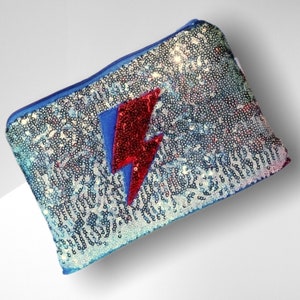 Bowie Inspired Lighting Bolt Flash Sequin Glitter bolsa / bolsa / bolsa / carteira de cartão - forro de cetim feito à mão por The Couture Co