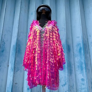 Disco Sparkly sequinned jacket,Harry Styles , festival/drag/pride/beyonce, Cerise pink Kimono, choose teal green blue, silver, rainbow