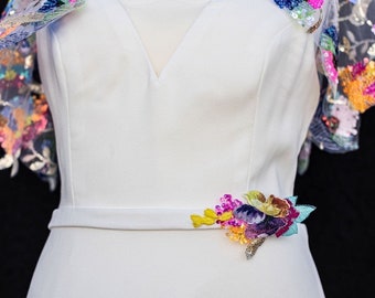 Bright Colourful bridesmaid belt ,Ivory belt with bright colourful iridescent sequin, Alternative Wedding