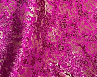 Gorgeous Cerise pink and gold dragon silk fabric, jacquard brocade, occasion wear, textiles, costume, corsetry, crafts, furnishing material