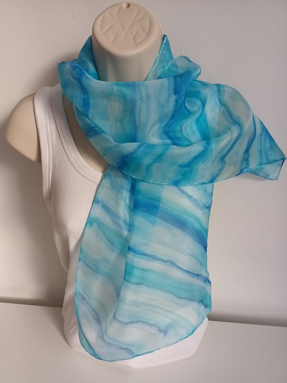 Blue Summer Scarf Silk Scarf Ladies Fashion Blue Scarf Beach Accessories Wearable Art Beach Fashion Ladies Gifts Cornwall Gifts Etsy UK