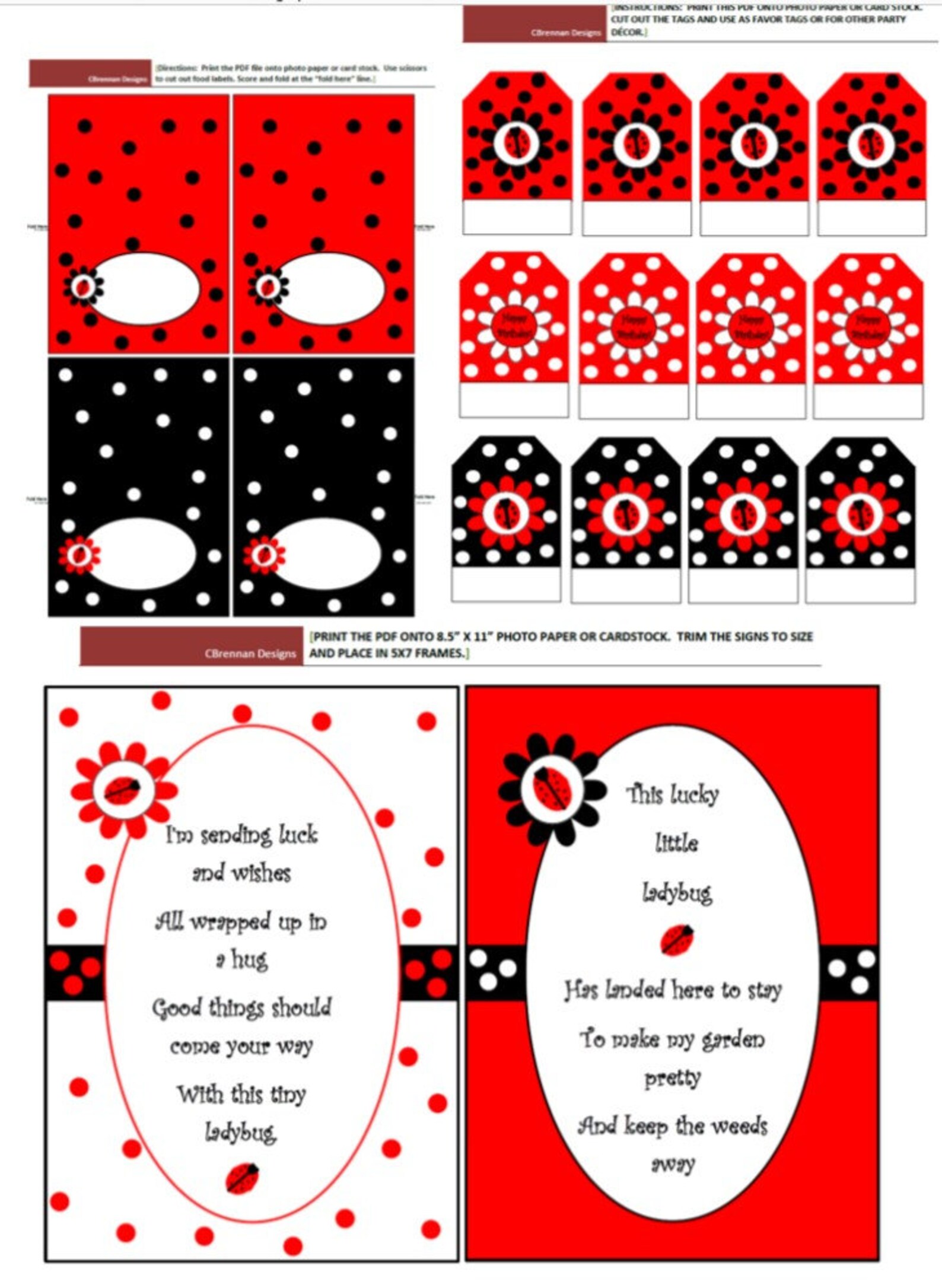 Ladybug Party Digital Printables - Instant Download - Etsy