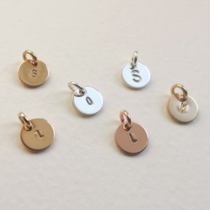 Gold Initial Disc, Sterling silver or rose gold initial disc charm personalised