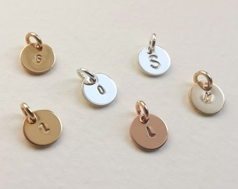 Gold Initial Disc, Sterling silver or rose gold initial disc charm personalised