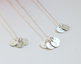 Silver initial necklace, personalised silver necklace, hand stamped disc necklace