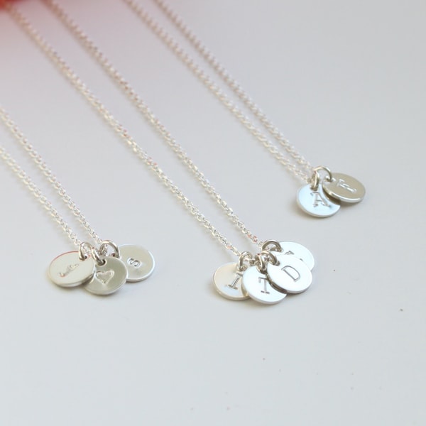 Silver initial necklace, personalised silver necklace, hand stamped disc necklace