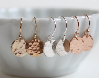 Hammered earrings, hammered discs, silver earrings, hand stamped earrings