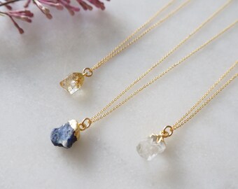 Birthstone Necklace, Raw Crystal Necklace | Boho Gemstone Necklace | Layering Necklace | Gemstone necklace gold filled