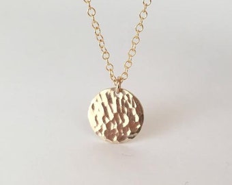 Layering Necklace, Gold Disc Necklace,  Hammered Gold disc, gold necklace, gold coin necklace, gold filled necklace, long gold necklace