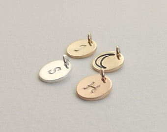 Initial Disc Charm, Personalised Charm for Necklace, Dainty Initial Charm