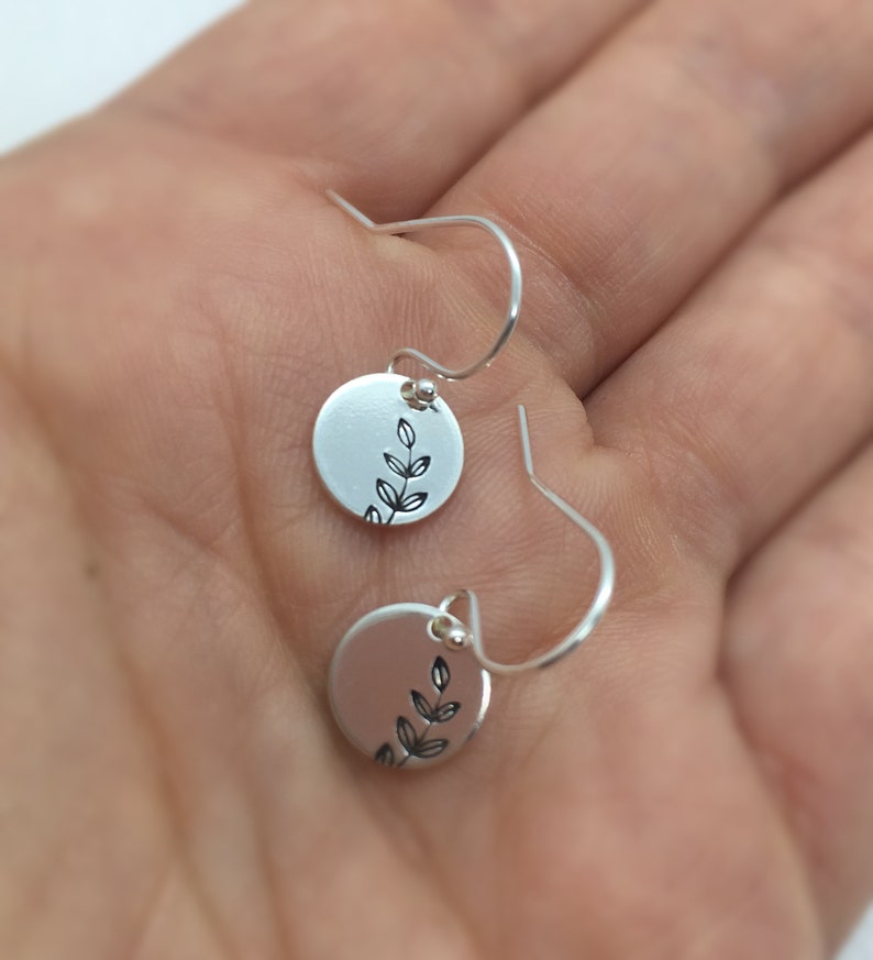 Hand Stamped Earrings Sterling Silver Leaf Etsy