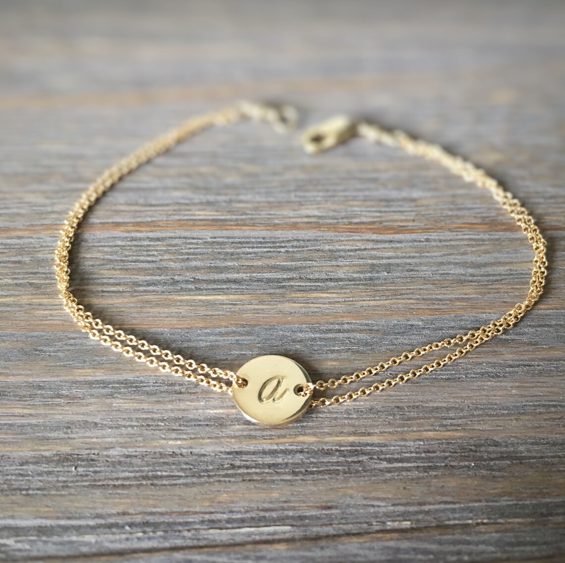 Personalised gold bracelet initial disc Etsy