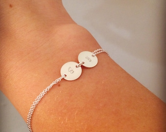 Personalised bracelet, monogram bracelet, friendship, two disc, mother gift, double disc, sterling silver bracelet, silver initial bracelet